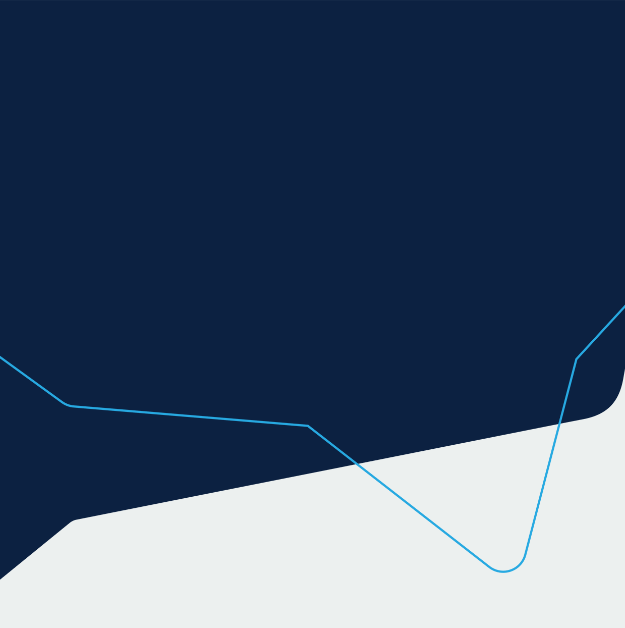 Ilustração de background com forma na cor azul-escuro e linha curvada azul-claro
